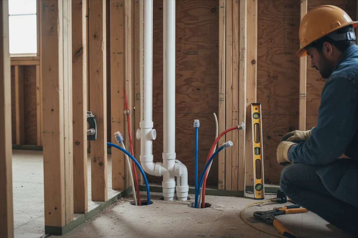 Drain and supply rough-in during Sump Pump Repair in Terlton